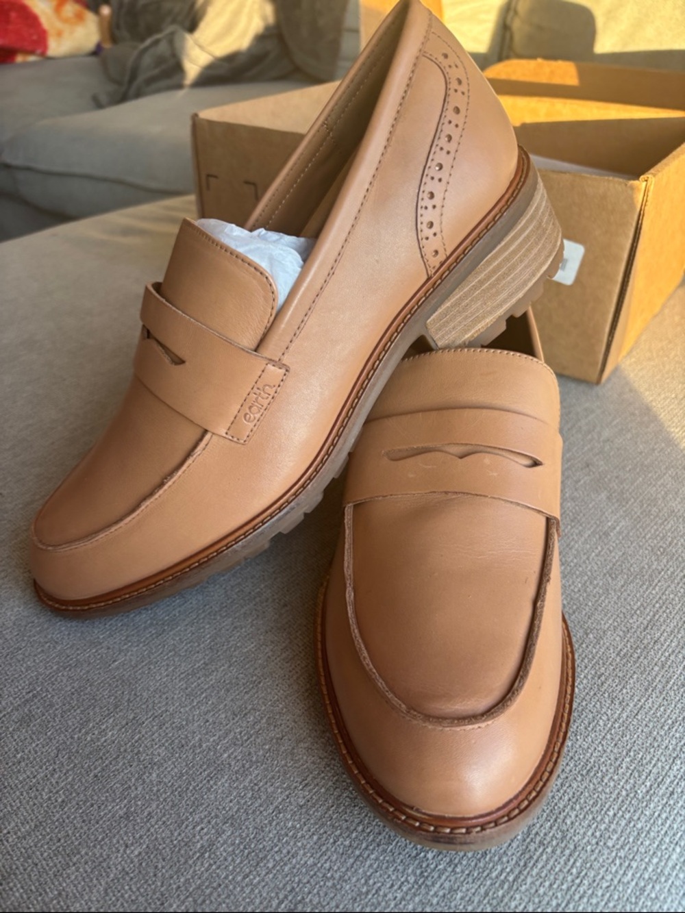 Earth Women's Tan Leather Penny Loafers